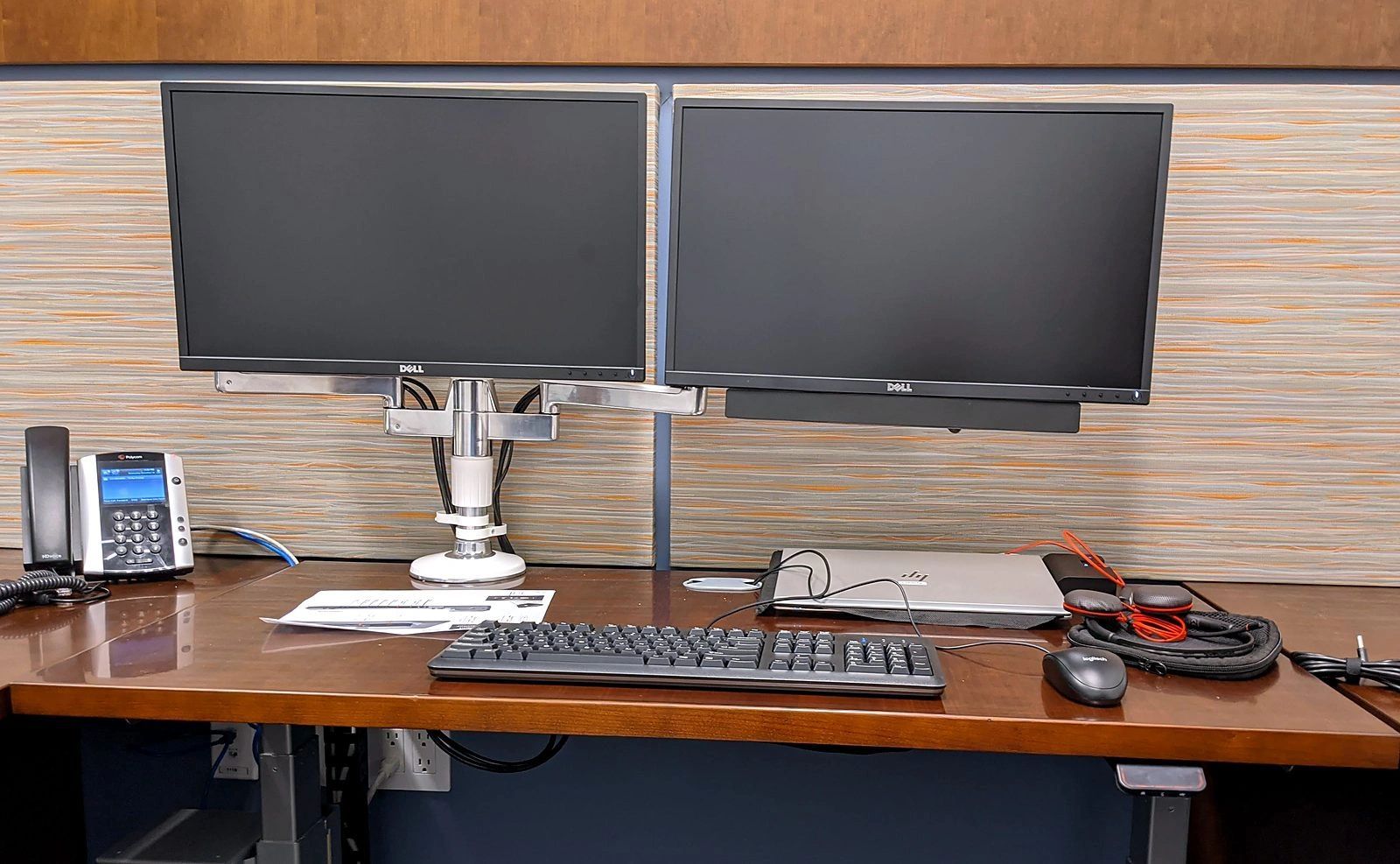 Office workstation setup, dual monitors